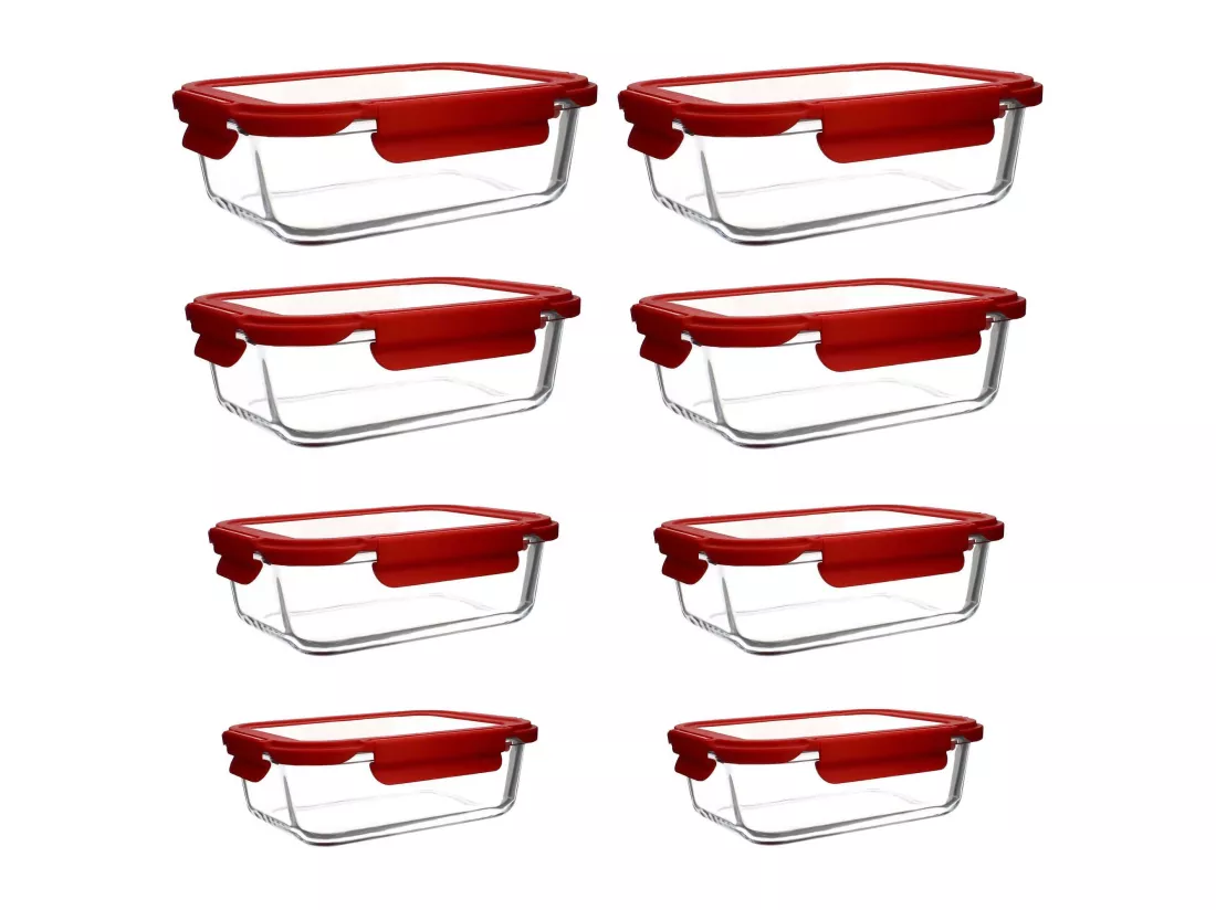 Menastyl - Set 8 Boites Hermetiques Cristal Rectangles En Verre Avec Couvercle