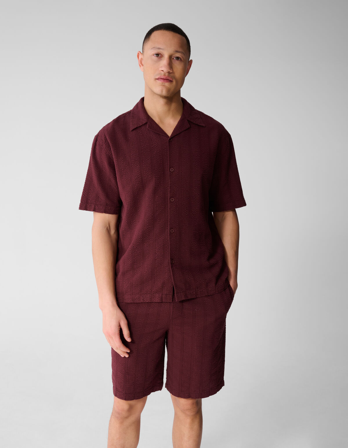 Seersucker Stripe Overhemd Donkerrood