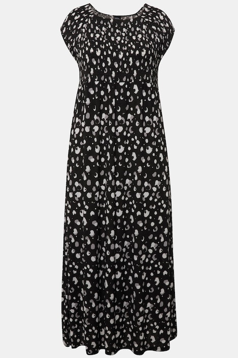 Smok-Kleid, Tupfen, A-Linie, Carree-Ausschnitt, Halbarm
