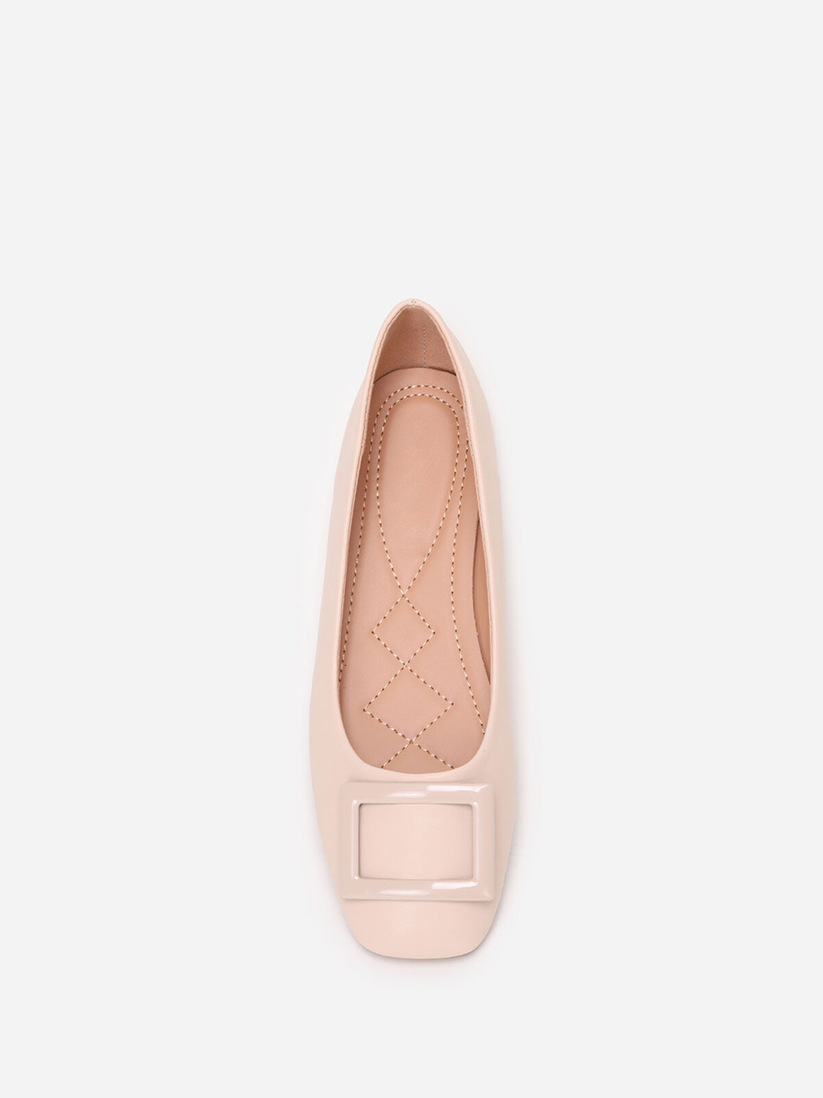 Ballerines à boucle et bout carrés- Beige