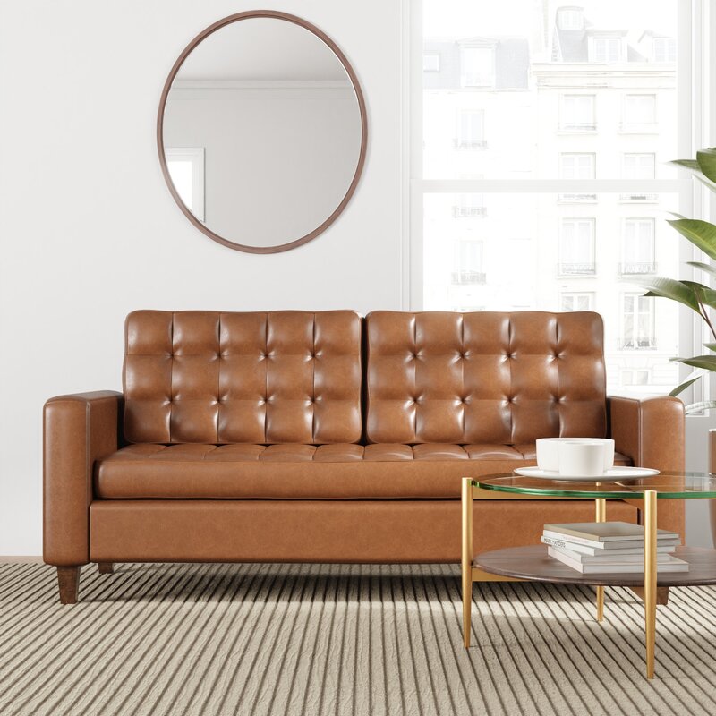 Milton 76&rdquo; Vegan Leather Square Arm Sofa