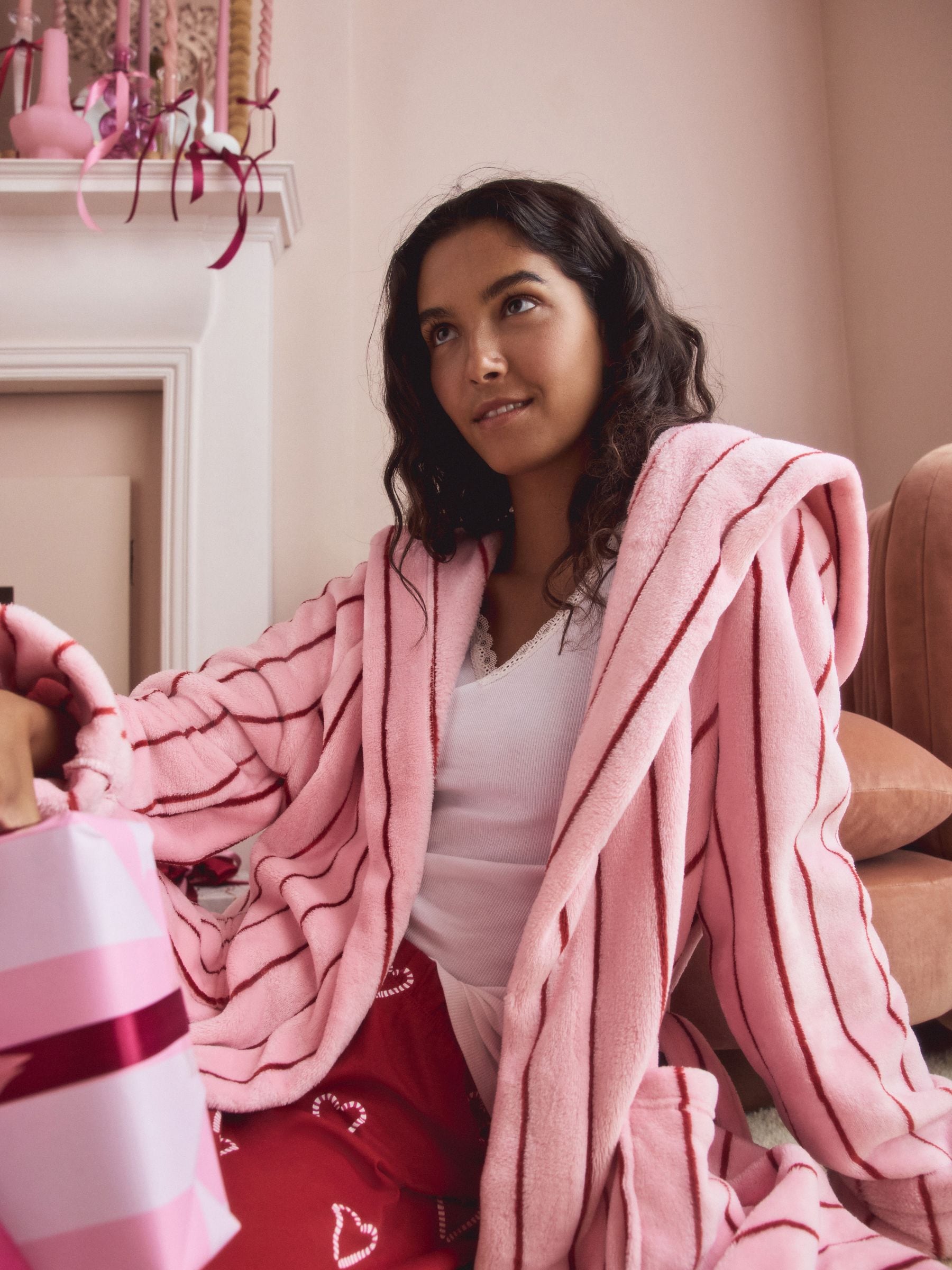 Roze streep - Behaaglijke kamerjas
