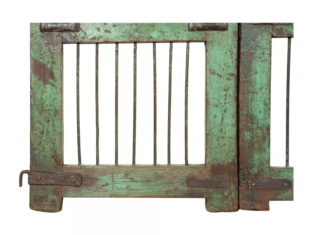 BISCOTTINI Portail - Bois Massif et Fer Finition Antique - Clôture en Fer - Portail en Métal - Porte Décorative - Portail d'Entrée - Clôture en Bois - Intérieur et Extérieur - 96x6x92cm