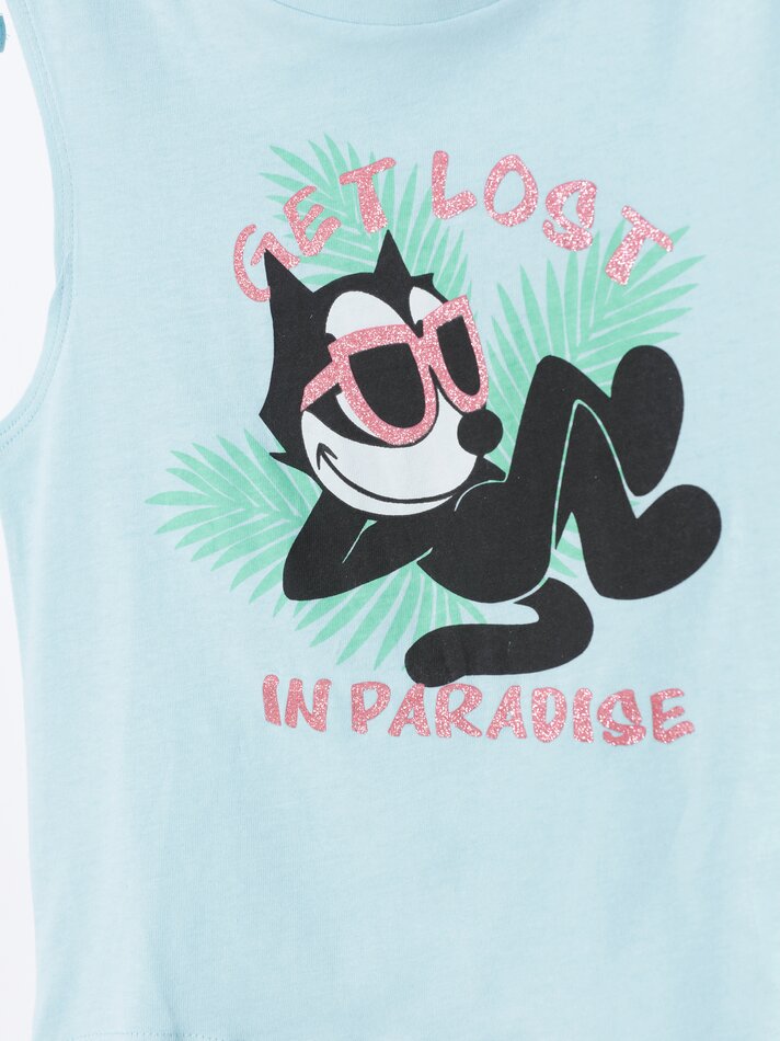 Camiseta Felix the Cat com Nó - Azul Claro