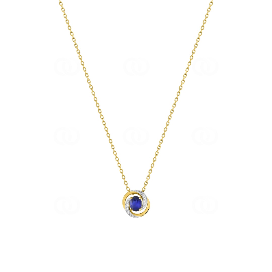 Collier mit Anhänger 750/18 K Gelbgold mit Saphir und Zirkonia