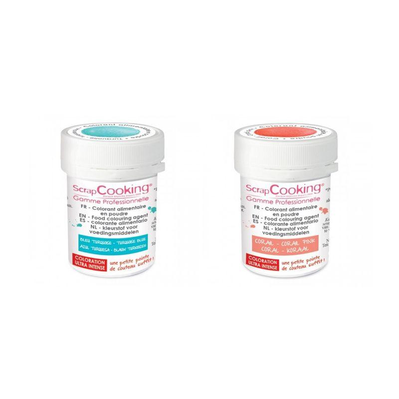 2 colorants alimentaires en poudre - corail-turquoise Scrapcooking