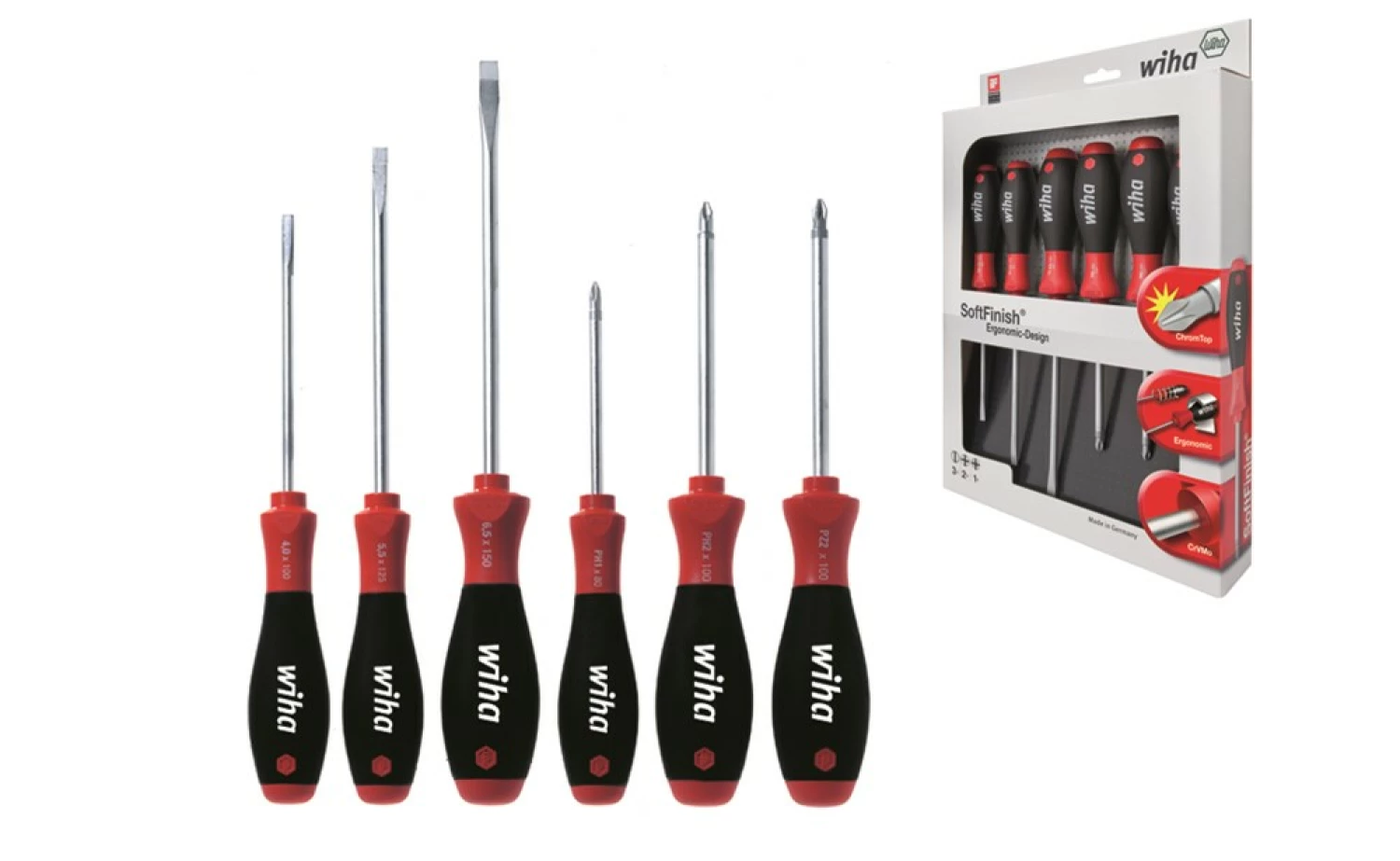 Wiha 302 HK6 01 SoftFinish sleufkop/ Phillips/ Pozidriv-Schroevendraaierset - 6 delig