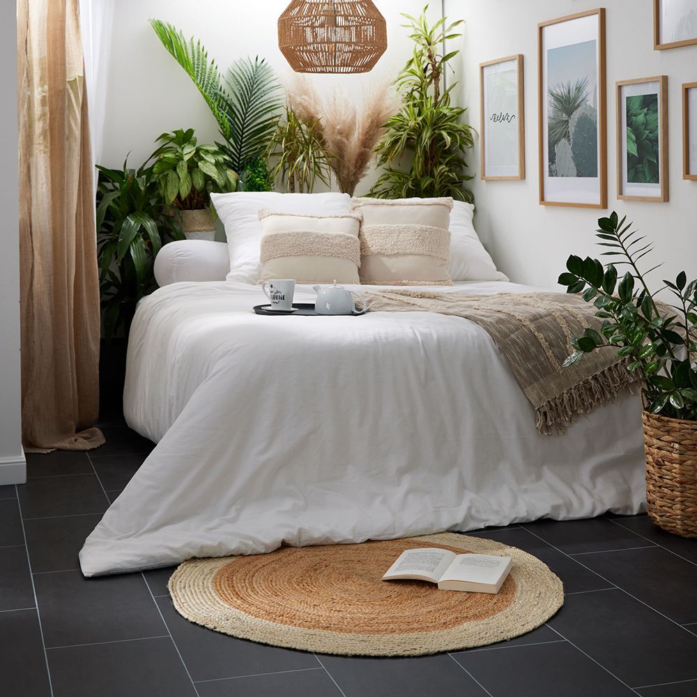 Tapis rond jute bordure beige Ø90cm