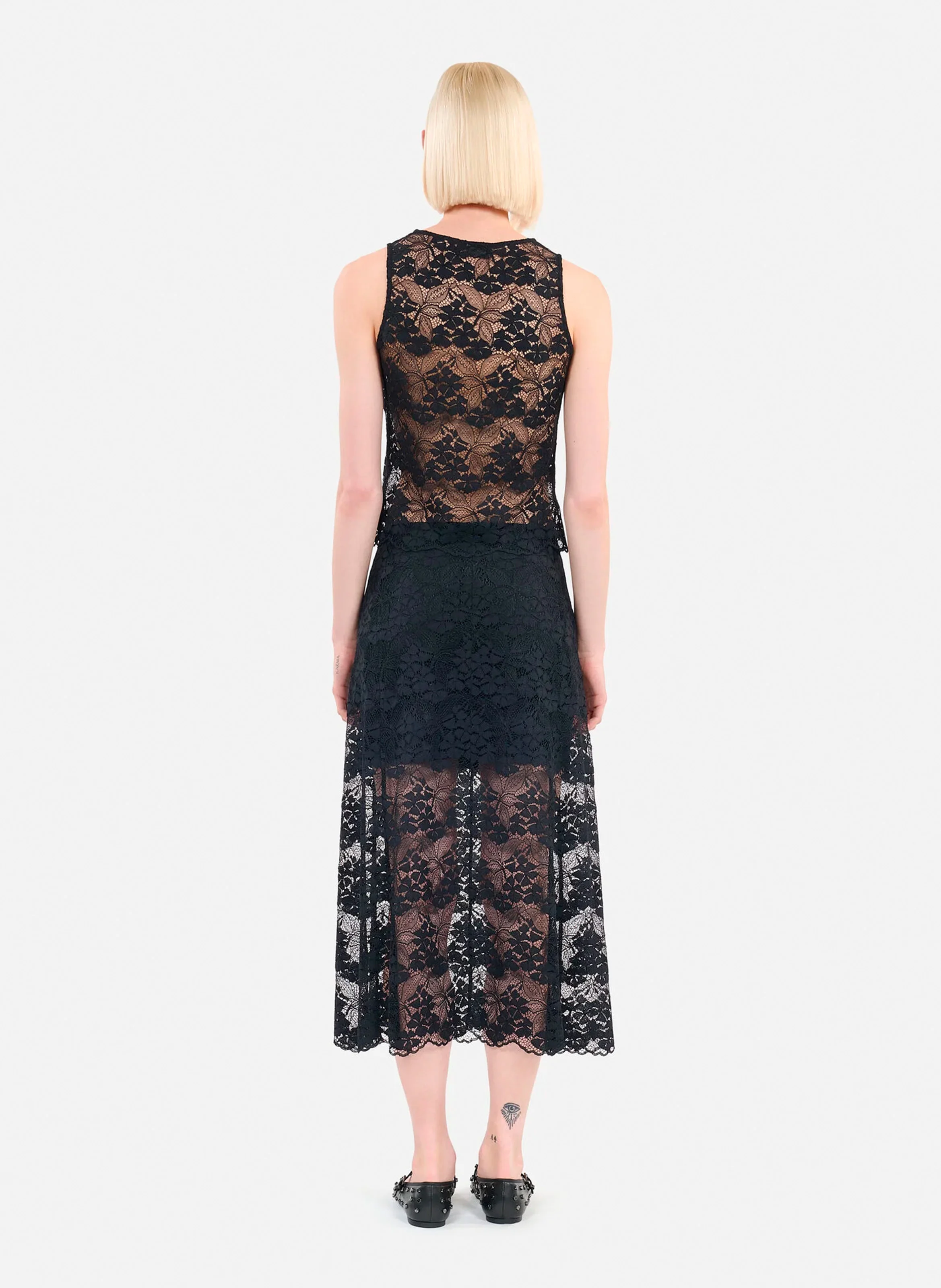 Jupe midi en dentelle | Noir