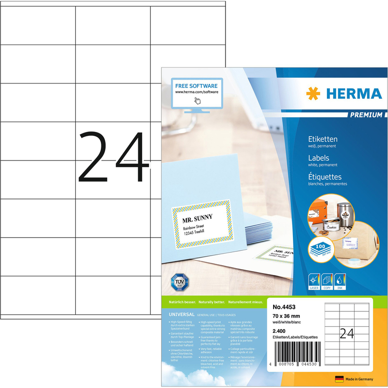 Herma Etiketten, 4453, 70 x 36 mm, 100 Blatt