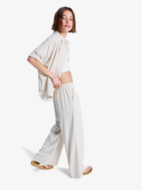 Midnight Avenue Solid Pantalon taille élastique Beige Femme