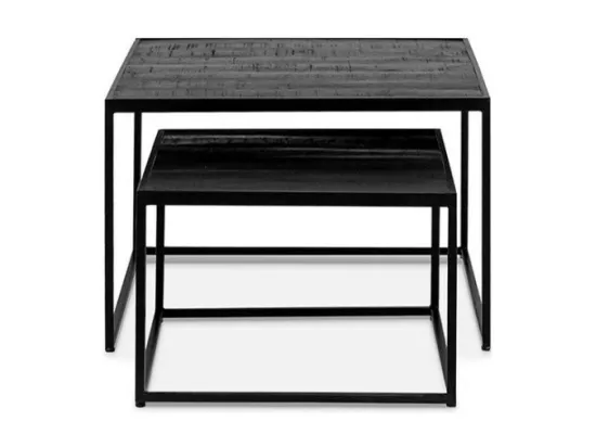 Table basse gigogne carrée en bois noir collection QUEEN. Meuble style industriel