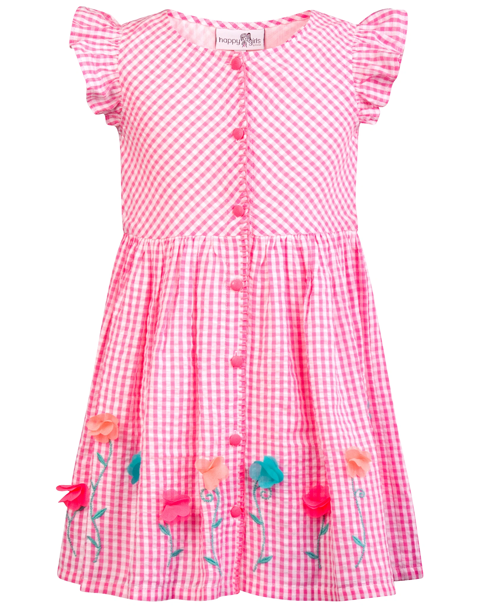 Kurzarmkleid BLÜTENSAUM kariert in light pink