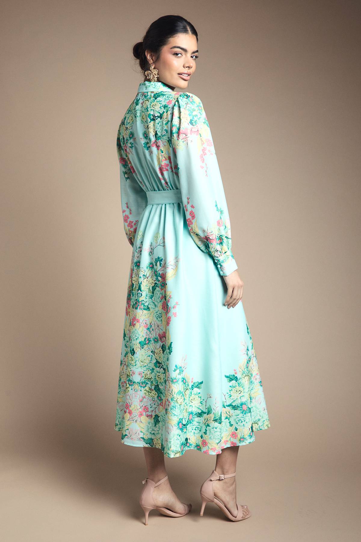 Wallis Robe Chemise Midi Fleurie Western avec Ceinture