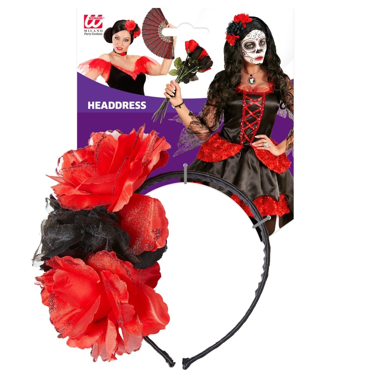 Dia De Los Muertos Haarband Rood Zwart Bloemen