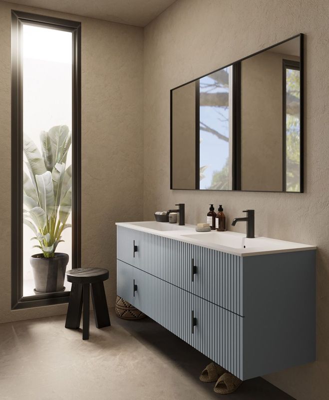 Muebles Avila - Badmeubel - Baby Blauw - 160cm - Dubbele Wastafel - Ribbelfront