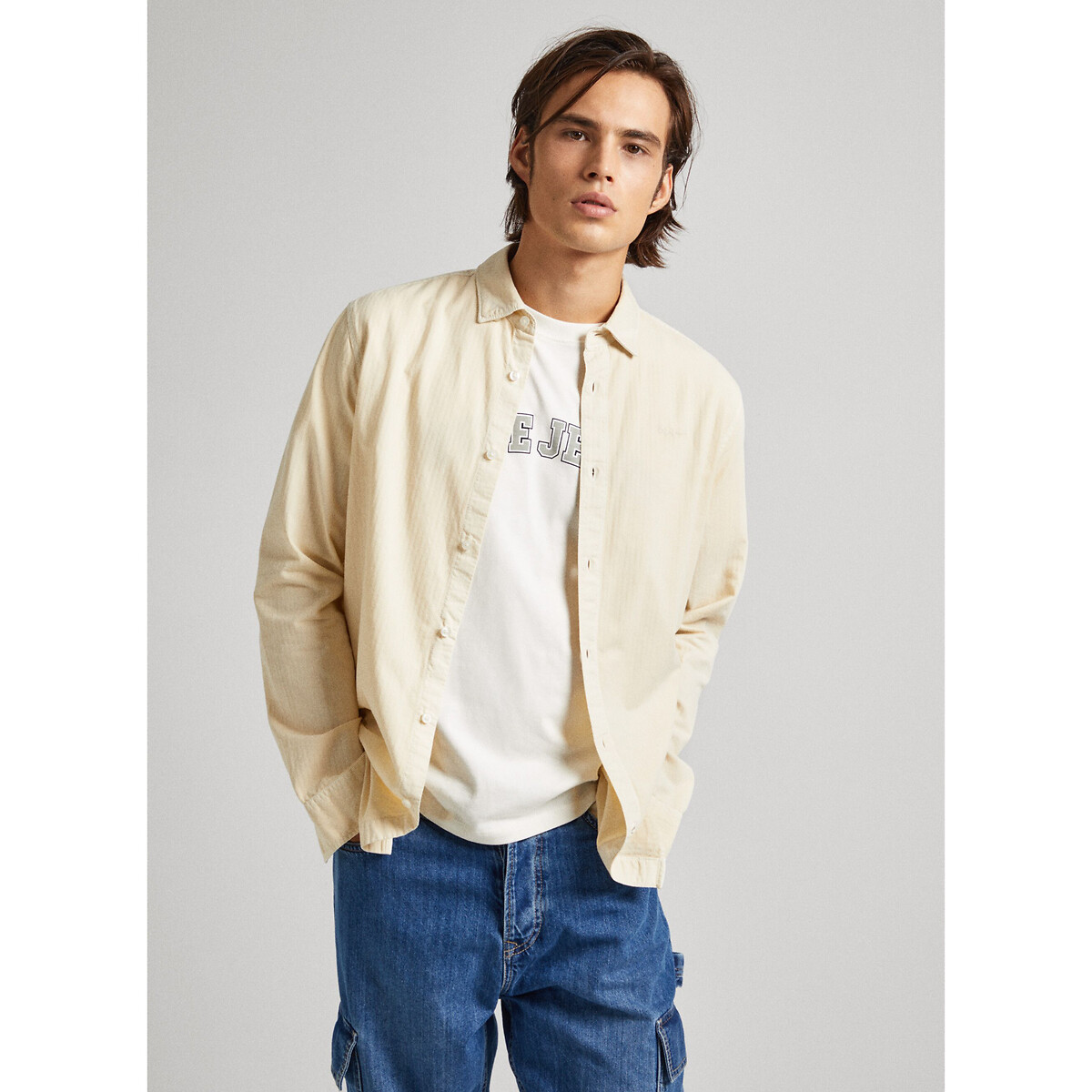PEPE JEANS<br>Camisa reta lisa com colarinho abotoado