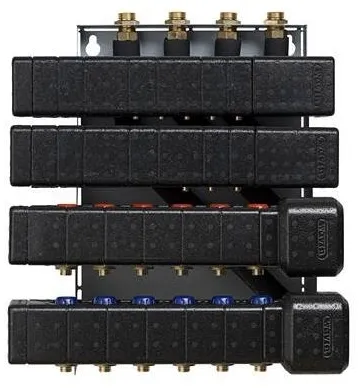 Wavin Calefa isoleret bundmodul, venstrevendt med 9 koldtvand, 6 varmtvand og 8 gulvvarmekredse - 50mm/BV