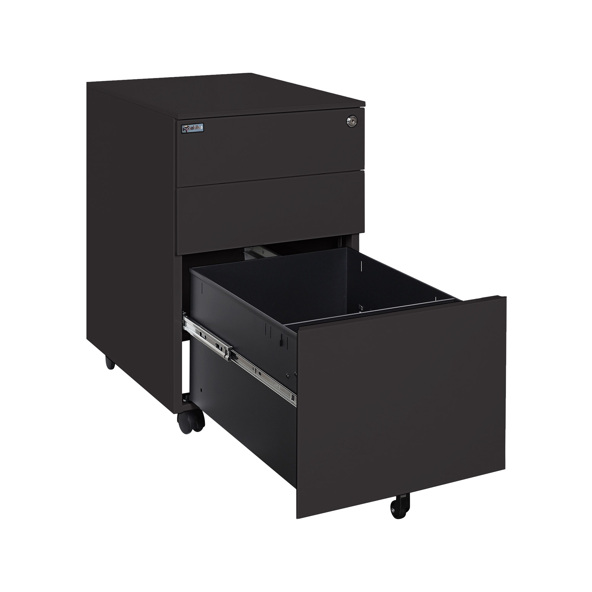 Makika Rollcontainer abschließbar mit Schubladen und Rollen 39x50x60cm in Schwarz