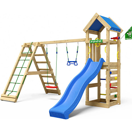 Jungle Gym Patio legetårn komplet inkl. klatremodul og blå rutsjebane