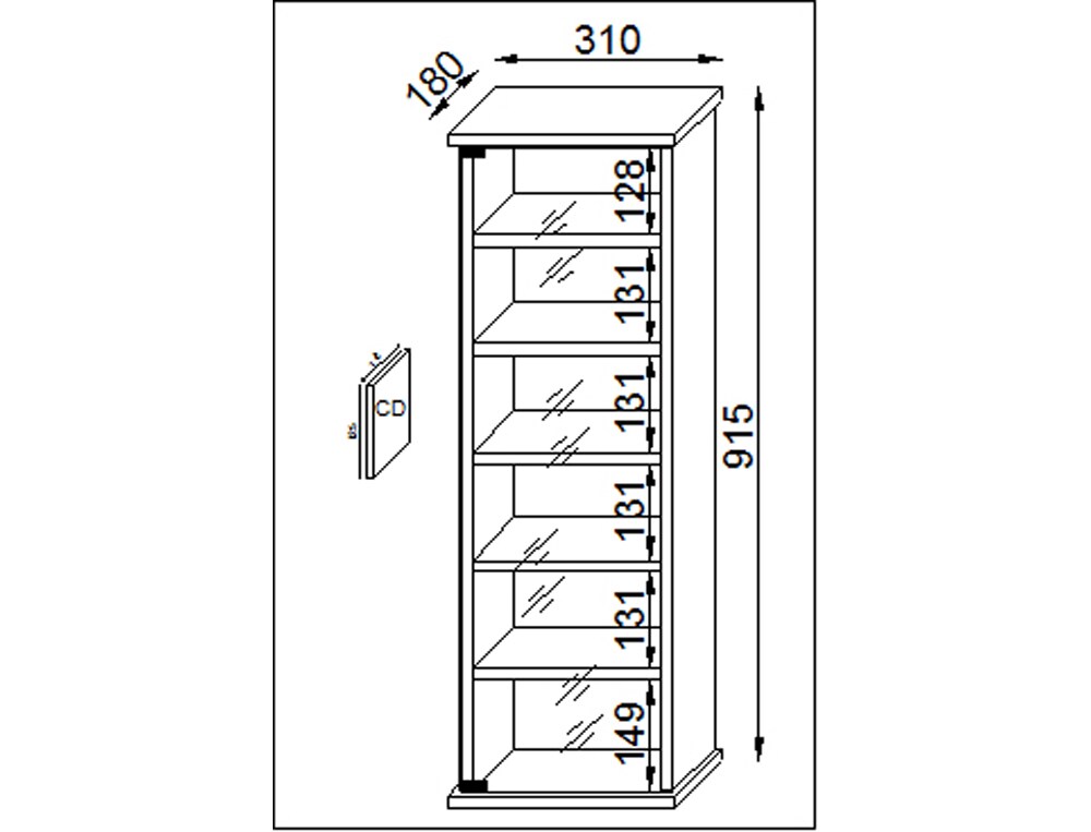 VCM Holz CD DVD Wandregal Hängeregal Wand Schrank Wandvitrine Loposa Glastür