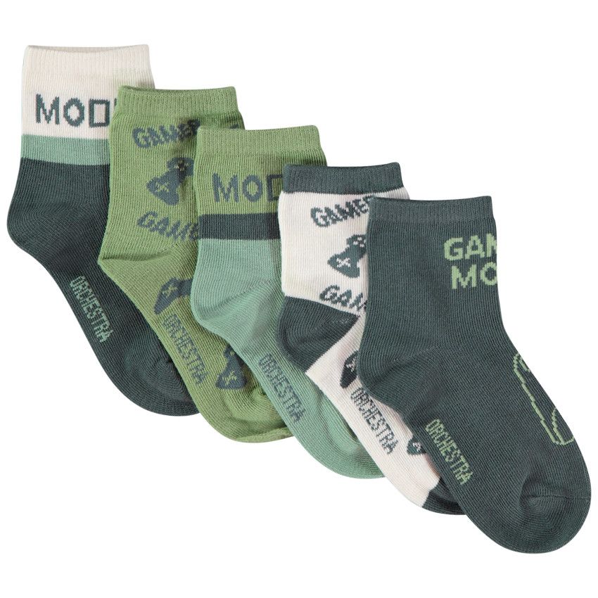 Lot de 5 paires de chaussettes imprimé gamer pour garçon - Vert