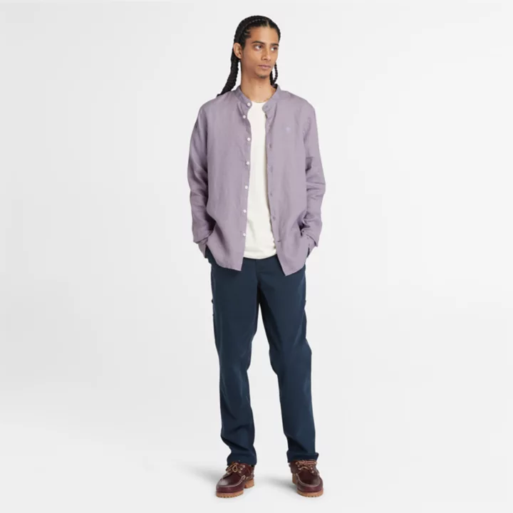 Chemise en lin Mill Brook à col Mao pour homme en violet