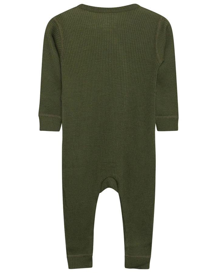 Schlafstrampler MESSI mit Wolle in olive