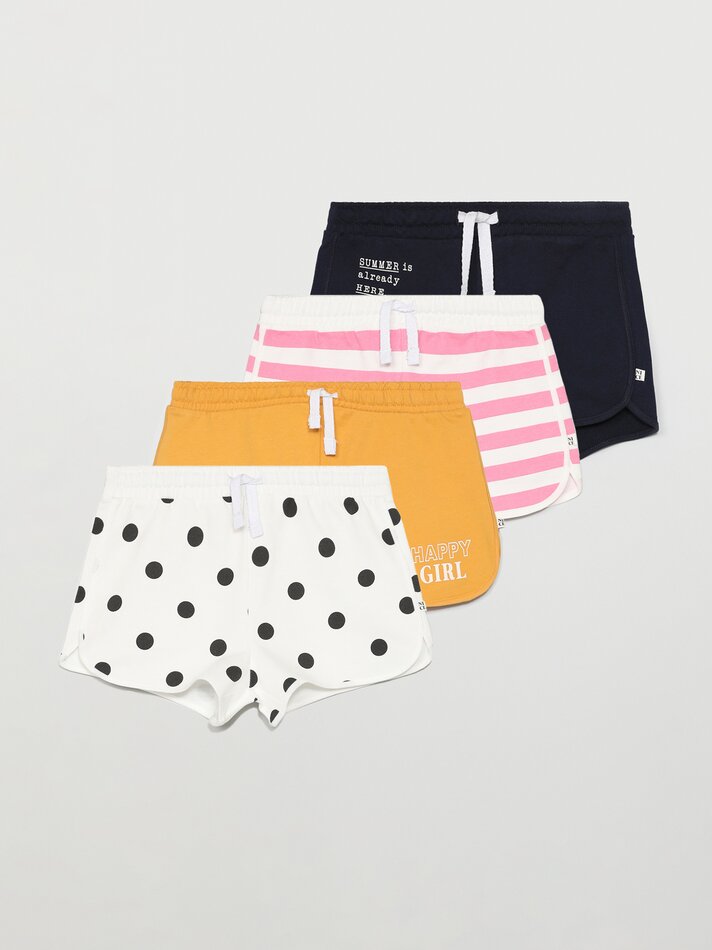 Conjunto de 4 shorts de fleece lisos e estampados - Amarelo Escuro