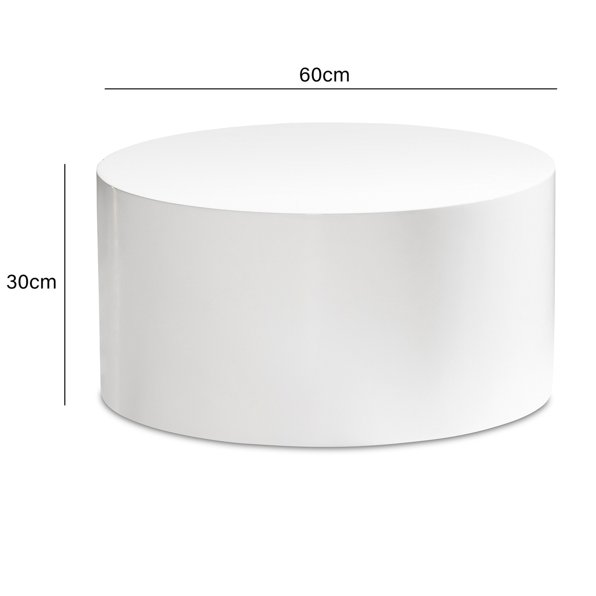 Couchtisch FineBuy Sofatisch MONOBLOC Weiß Hochglanz 60 cm Wohnzimmertisch Rund