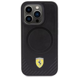 iPhone 15 Pro MagSafe Leder Hardcase Hülle Metall Logo (FEHMP15LPTEK) - Schwarz