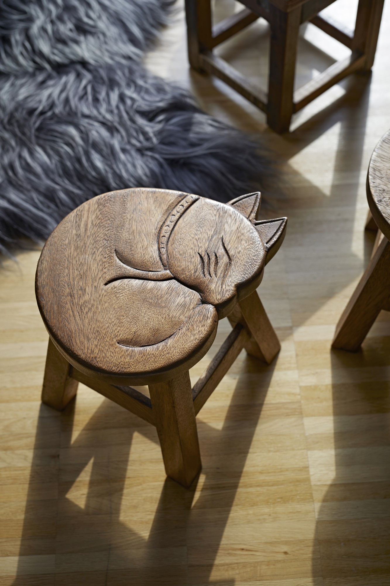 Hocker 'Katze', natur, H 25 cm, Ø 25 cm von fischer's lagerhaus
