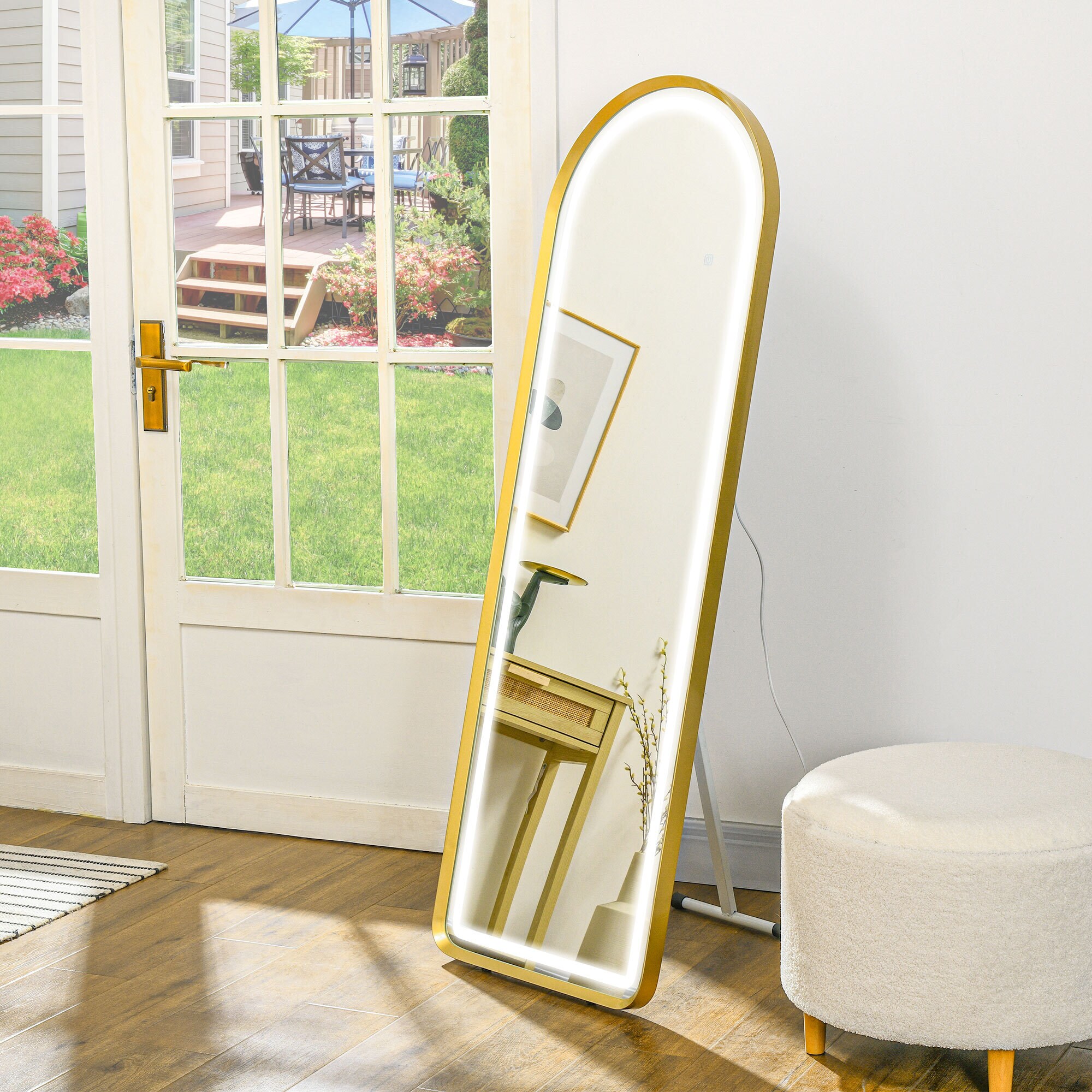 HOMCOM Ganzkörperspiegel mit Beleuchtung gold 151,5L x 50B x 4H cm