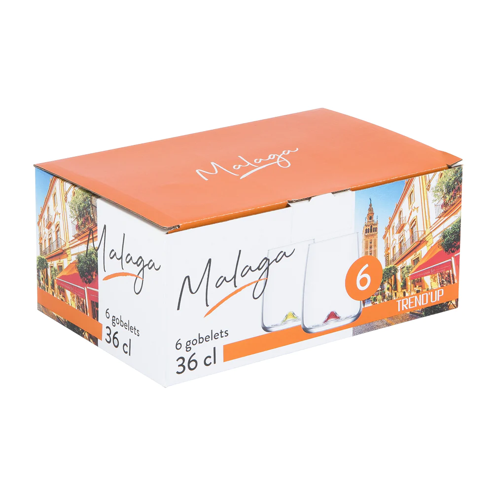 Boîte de 6 gobelets de couleurs Malaga 36 cl Trend'up