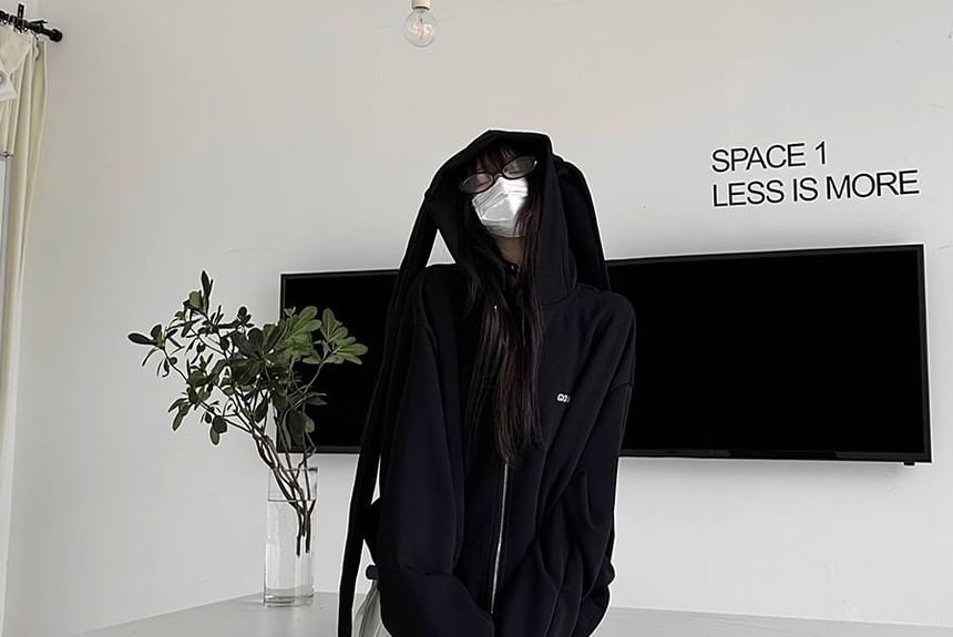 Bolgivy - Hoodie met lange mouwen en rits en konijnenoren