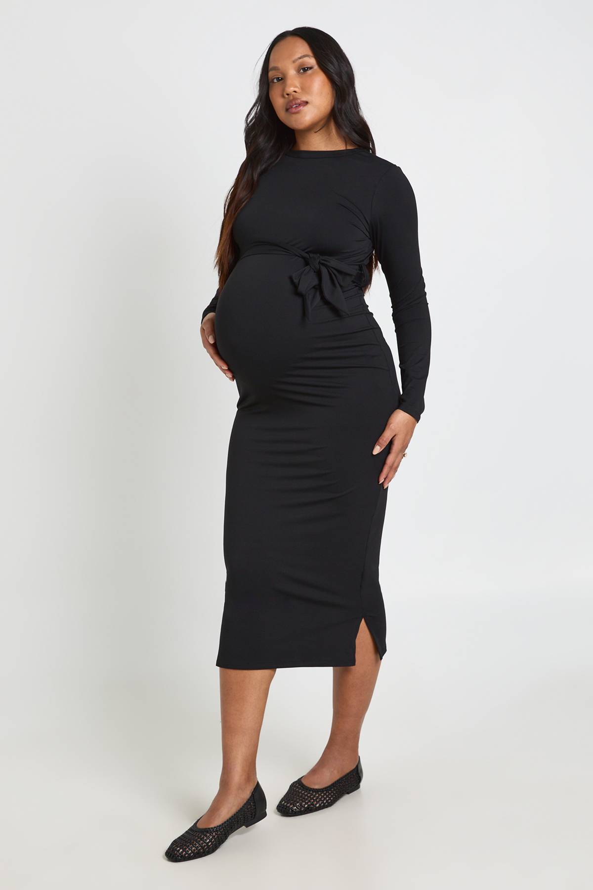 boohoo Robe Midi De Maternité Avec Taille Nouée