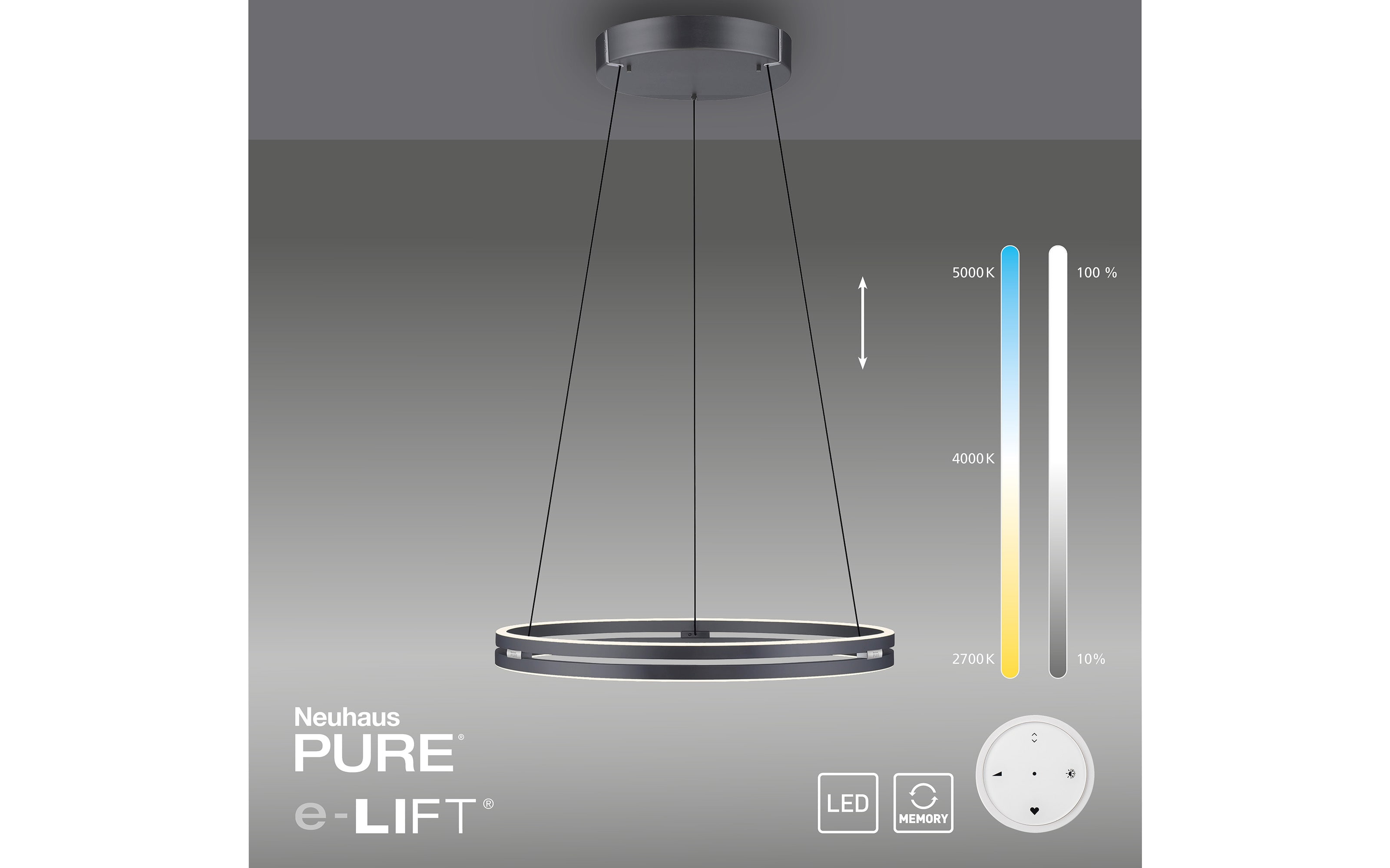 LED-Pendelleuchte Pure E-Clipse, grau, 240 cm