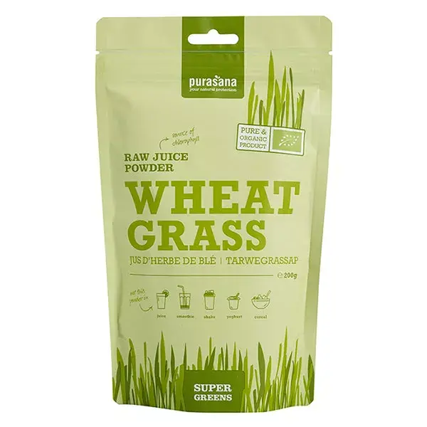 Suco de grama de trigo orgânico Purasana em pó 200g