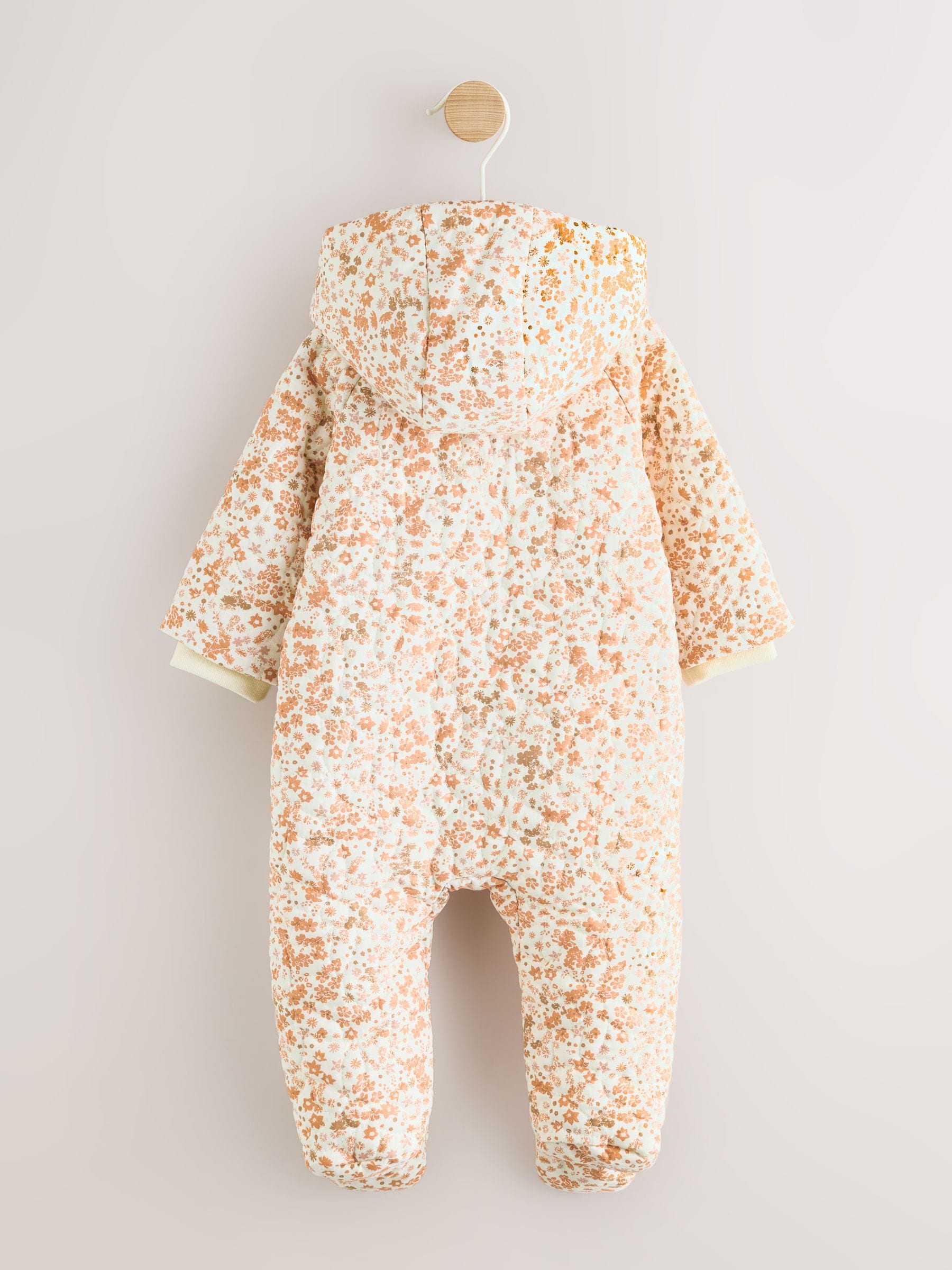 Ecru bloemenprint - Baby kinderwagenpak met kreukeltextuur en capuchon (0mnd -2jr)