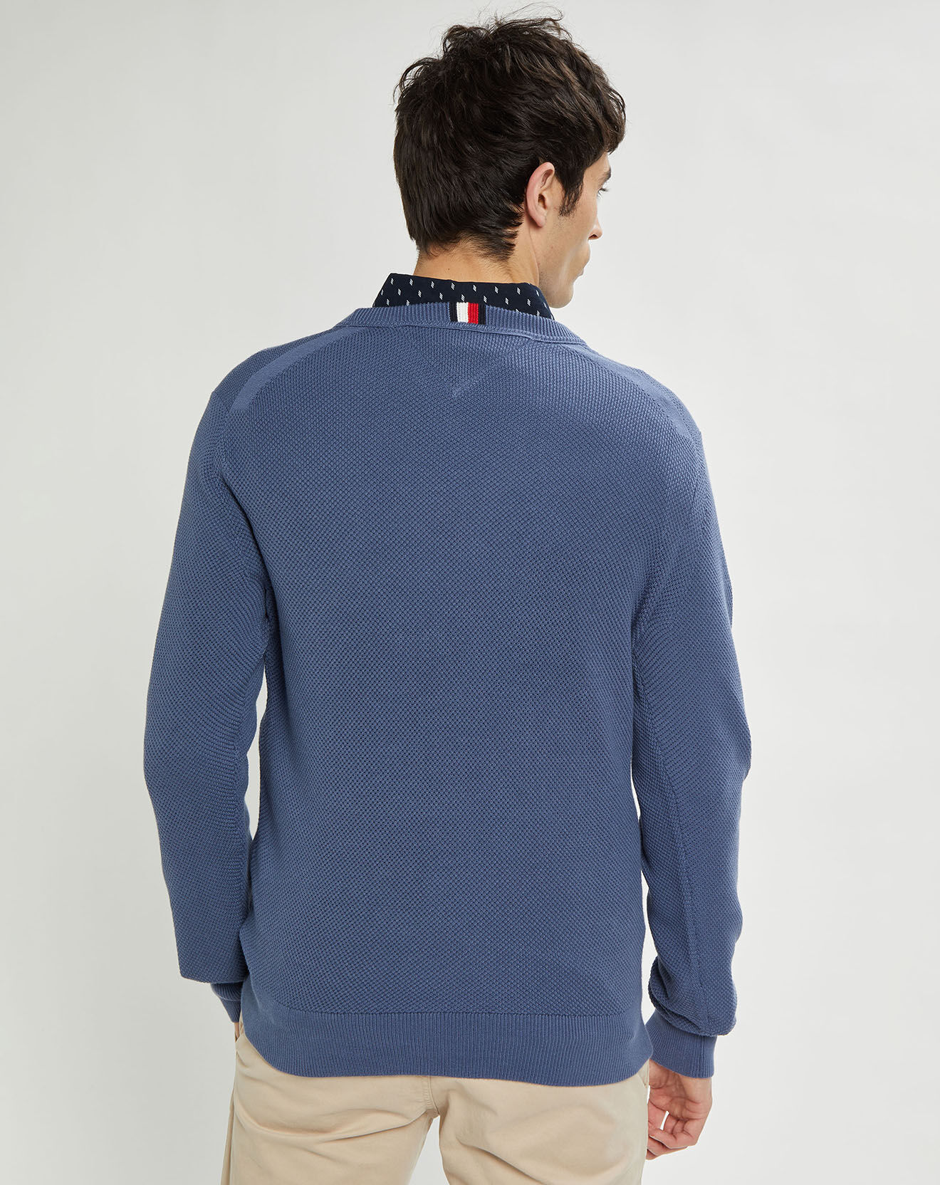 Tommy Hilfiger Pull piqué Structure col rond bleu foncé