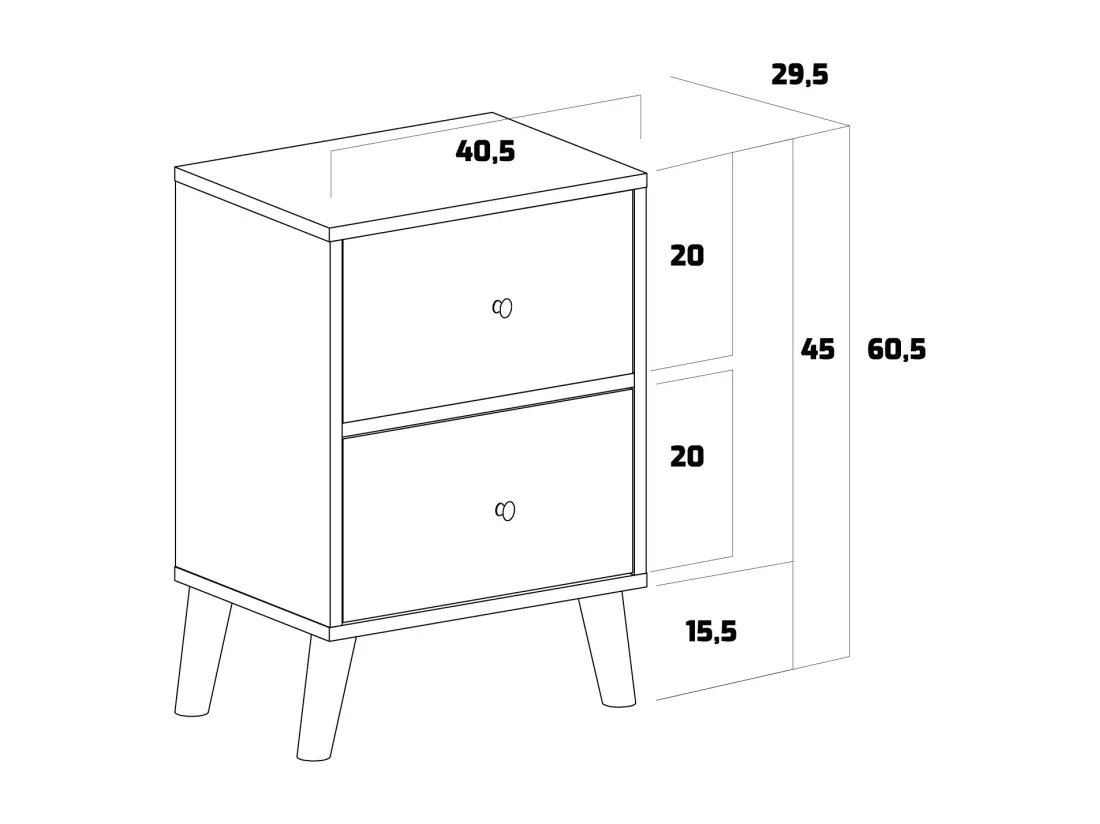 Rocco - Table De Nuit Design En Bois Avec 2 Tiroirs Industriels