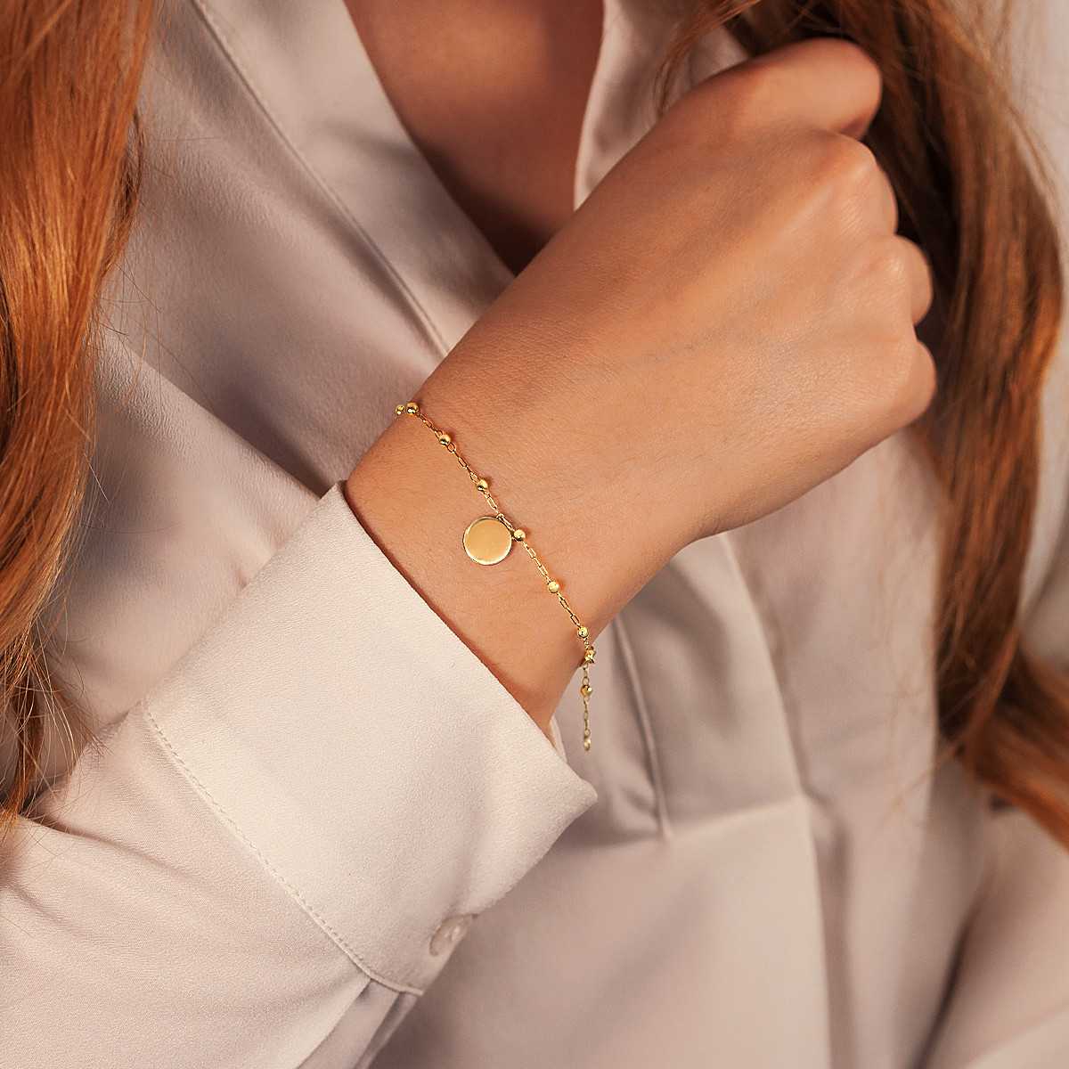 Bracelet or 375 jaune maille pampille médaille 19 cm