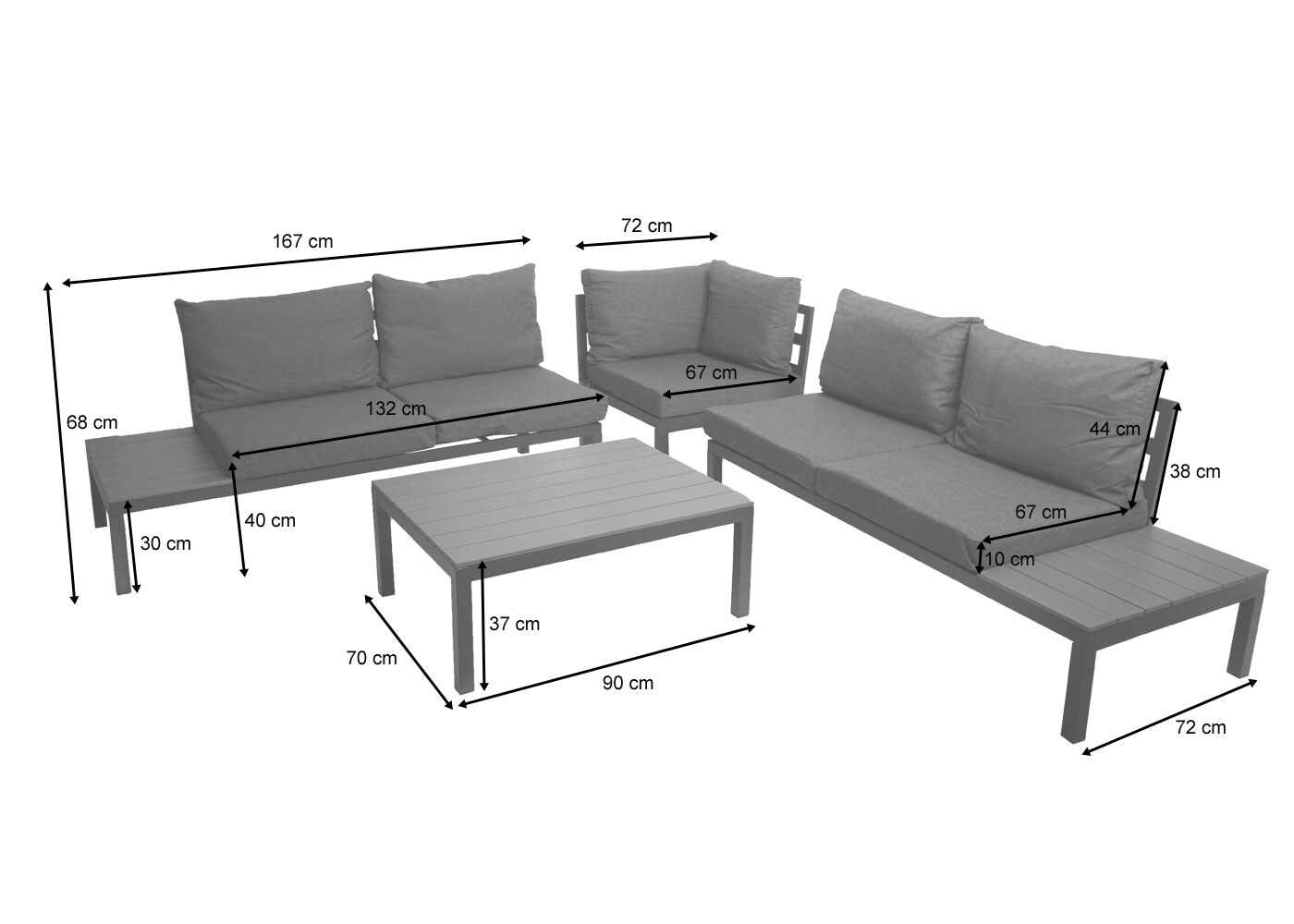 Garten Garnitur MCW-H54b, Garnitur Sitzgruppe Garten-/Lounge-Set Sofa, Olefin Holzoptik Alu ~ Polster hellgrau