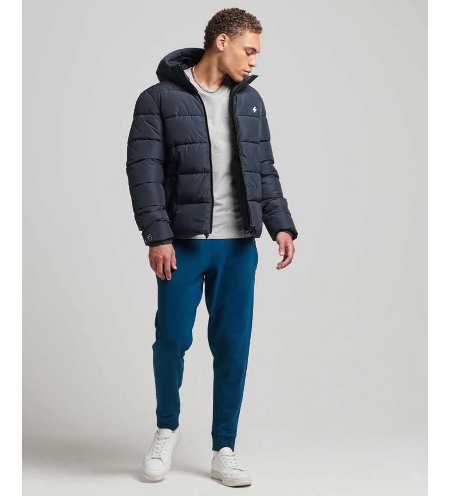 Jaqueta acolchoada Superdry com capuz, esportiva, azul marinho