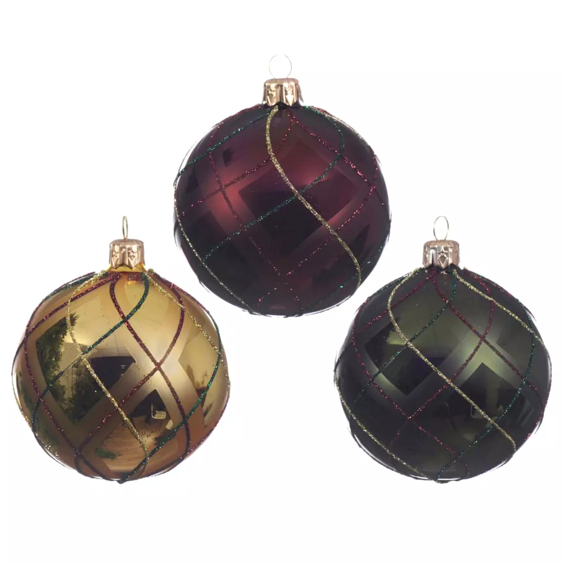 Lot de 6 boules de Noël (D80 mm) Carreaux Multicouleur