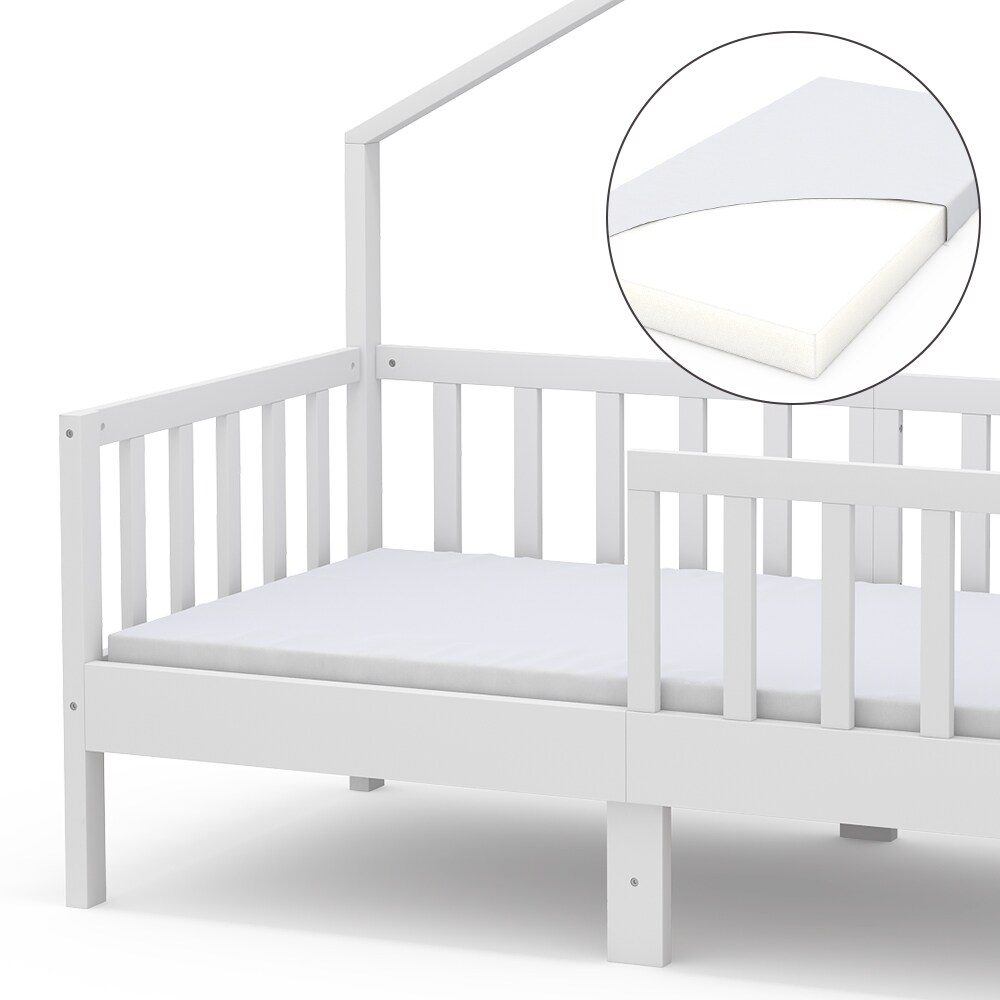 Vicco Hausbett Kinderbett Justus Weiß 70 x 140 cm mit Matratze modern