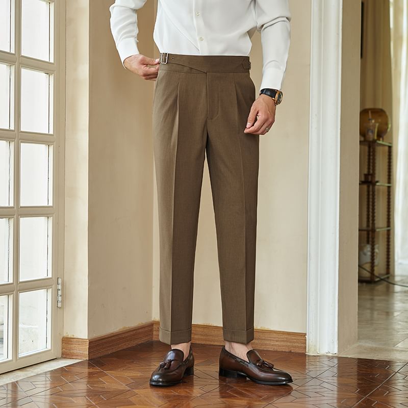 Omozando - Mid Rise Plain Tapered Dress Pants