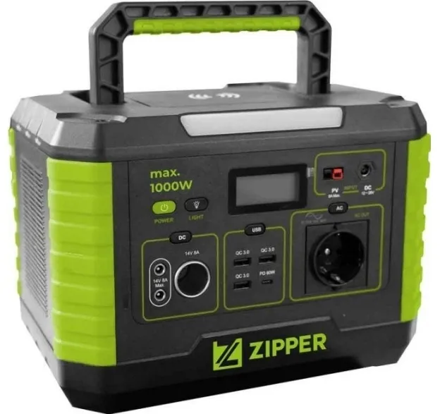 Zipper ZI-PS1000, Lithium-Ion (Li-Ion), Vekselstrøm, Cigartænder, DC, Solar, 999 Wh, Quick Charge 3.0, 1000 W, 230 W