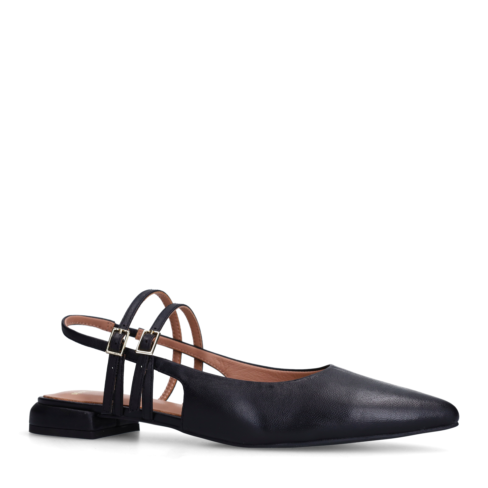 Zwarte leren slingbacks met dubbele bandjes