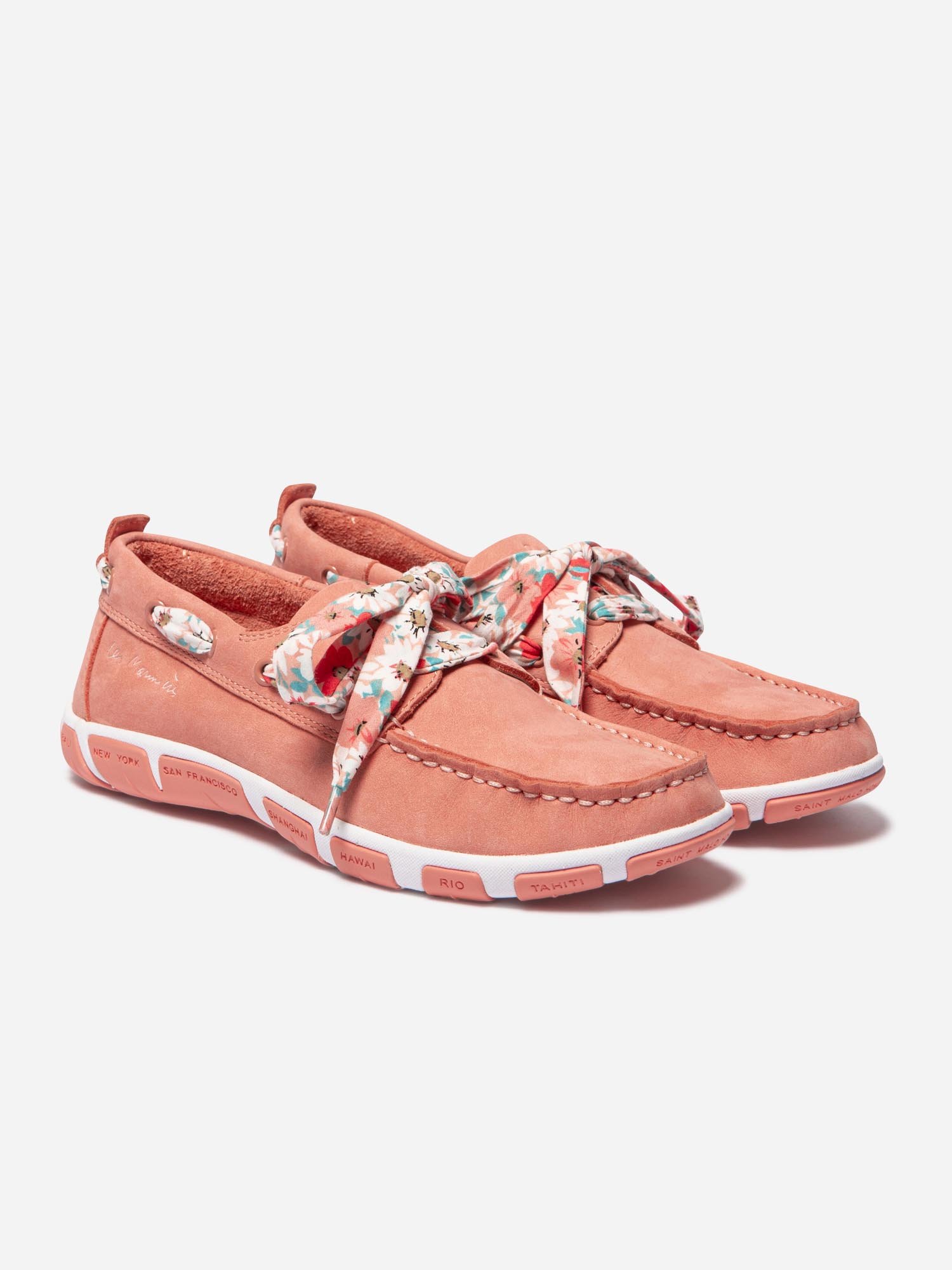 Chaussures Bateau Femme Cuir Orange